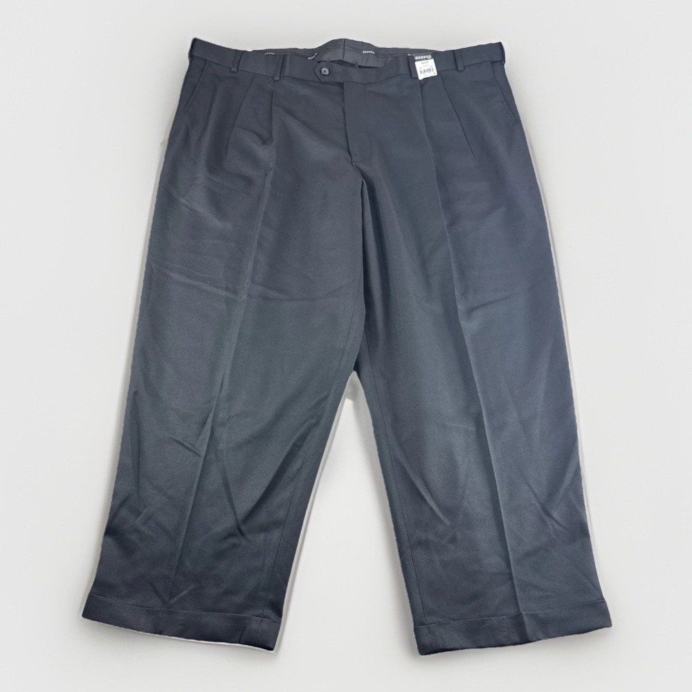 George Performance Dress Pants Mens 46x30 Black Pleated Classic Fit Slacks NEW